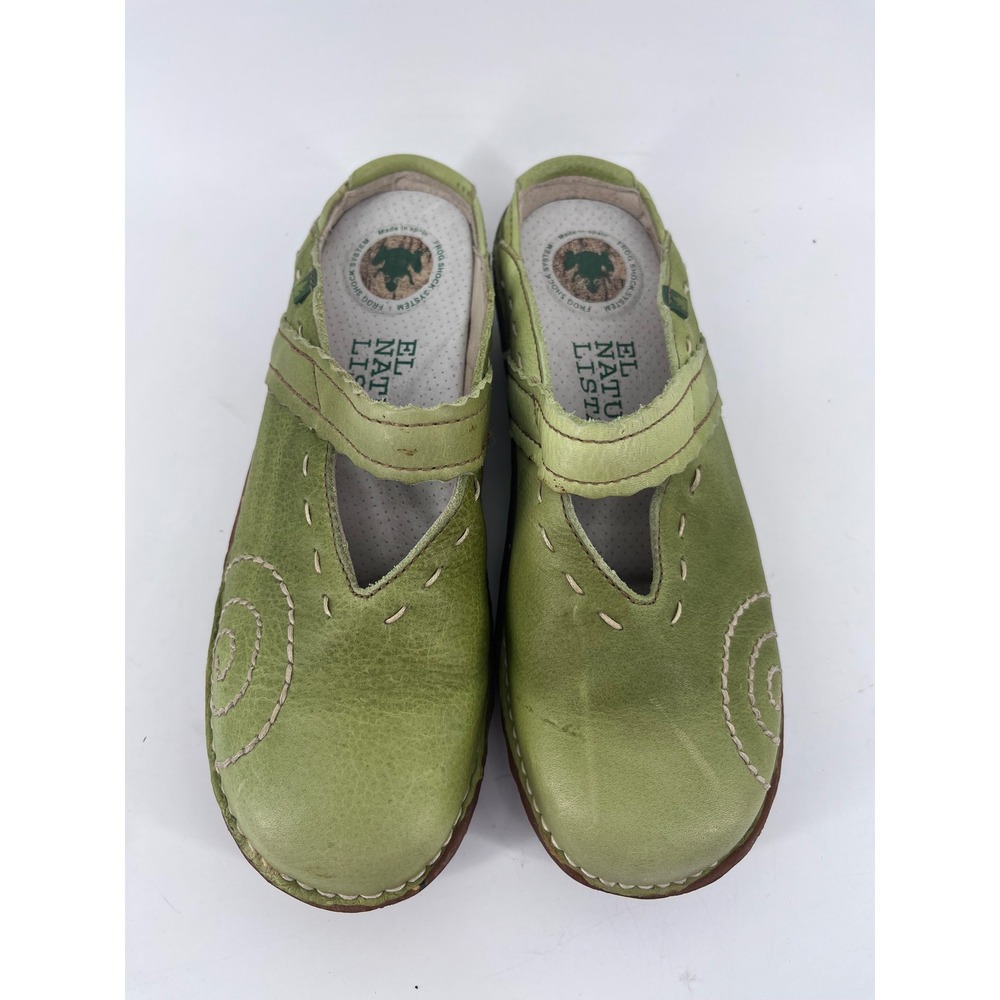 Green Leather Mary Jane Clogs Frog Shock System Spain Womens 36 Fairycore Whimsy